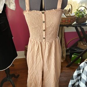 Aeropostale Blush Pink Smocked Button-Front Jumpsuit